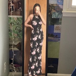 Black Rose Print Jumpsuit